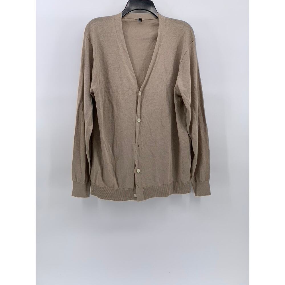 MUJI Women's Beige Knit V-Neck Hemp Blend Button-Up Long Sleeve Cardigan SZ M